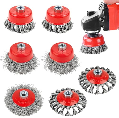 Aramanara 7 Pcs M14 Wire Brush for Angle Grinder, Cup wire Brush, Twist Knot Wire Brushes, Steel Brush Wires Wheel for Cleaning, Rust Removal and Grinding