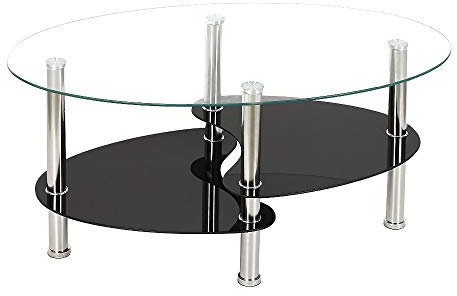 Couchtisch aus Glas, Wohnzimmermöbel, moderner Teetisch, transparenter und schwarzer Glastisch für Wohnzimmer, Büro, Hotel, 90 x 50 x 43 cm