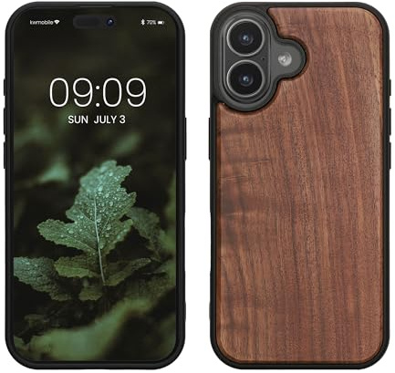 kwmobile Hülle kompatibel mit iPhone 17 Hülle - Holz Case - stoßfestes Handy Cover - TPU Handyhülle in Dunkelbraun
