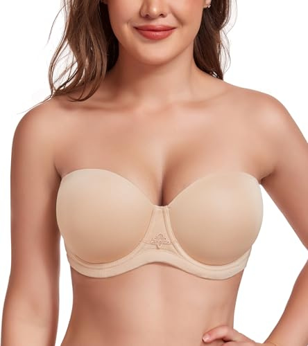 Lemorosy Reggiseno Senza Spalline da Donna Push Up con Ferretto Senza Schienale con Coppe Sagomate(4C,Beige)