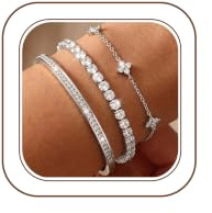 ORAZIO 3 Pièces Bracelet Femme Argent Bracelet Acier Inoxydable Bracelet Argent Plaqué Or 14 Carats Bracelets Empilables Bijoux Femme