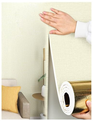 APMOE Rouleau Isolant Thermique, Papier Peint Adhésif Revetement Mural Étanche et Anti-Humidité, Papier Peint Autocollant Coussin Mural pour Cuisine, Salon, Chambre à Coucher(Beige,1 roll)