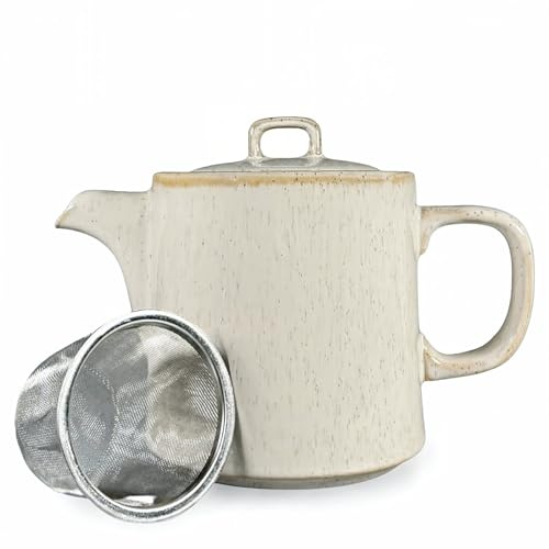 Ceramic Teapot with Infuser | Cream Oslo Ceramic | 1 Litre | Teapot with Strainer | Loose Leaf Tea | Nordic Gift