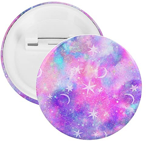 Lot de 5 broches rondes sans couture, motif galaxie, étoiles et croissants de lune, violet et rose, unisexe, lisse, en fer blanc, pour costume, homme et femme.