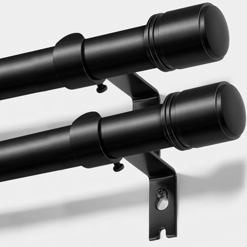 2 Stück Ausziehbare Gardinenstange Schwarz 80-148 cm, 25 mm Vorhangstange | Metall-Gardinenstange, bis 15 kg, Wandmontage, Einfache Montage, Inkl. Halterungen und Zubehör, für Wohnzimmer & Schlafzimmer