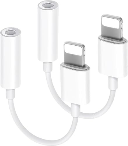 LecLooc 2 Pack Adaptadores Jack de 3,5 mm para iPhone, Dongle Convertidor de Auriculares y Cable de Audio Auxiliar Compatible con iPhone 14/14 Plus/14 Pro/14 Pro Max/13/12/11/XR/XS/X/8