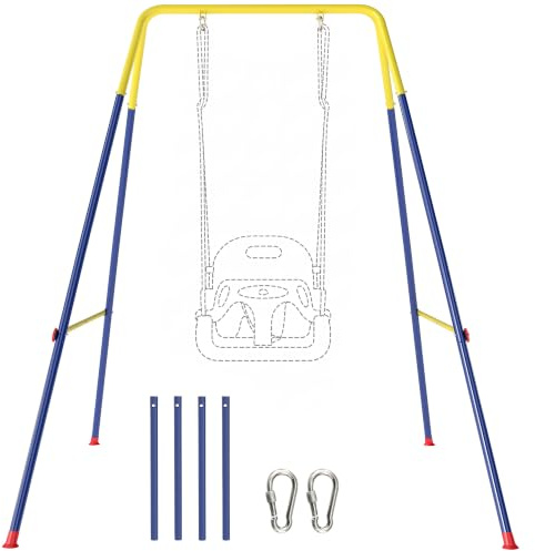 AIYAPLAY Schaukelgestell Faltbar 128x155x157 cm für 9 Monate bis 8 Jahre | bis 50 kg, Kinderschaukel mit A-Rahmen, 2 Haken, 4 Bodenankern, Outdoor Schaukelgerüst, Stahlgestell, Ohne Schaukel