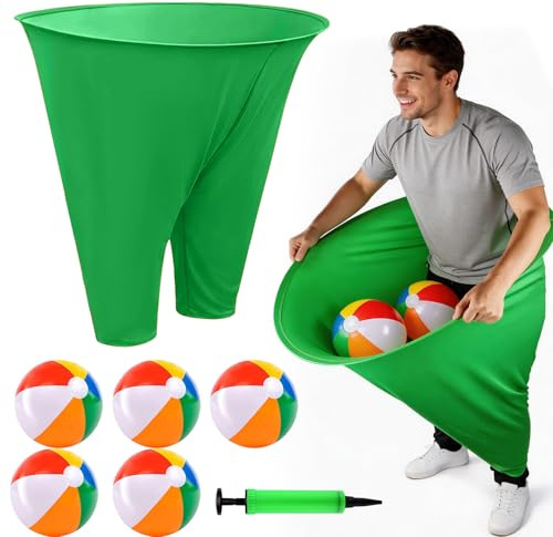 HZOUHONG Mormorbyxor, gårdsspel, Granny Pants Yard Game, roliga jättestretchiga mormorbyxor med 5 hoppbollar och 1 ballongpump, utomhusspel, trädgårdsspel, för lagsäsong, familjefest
