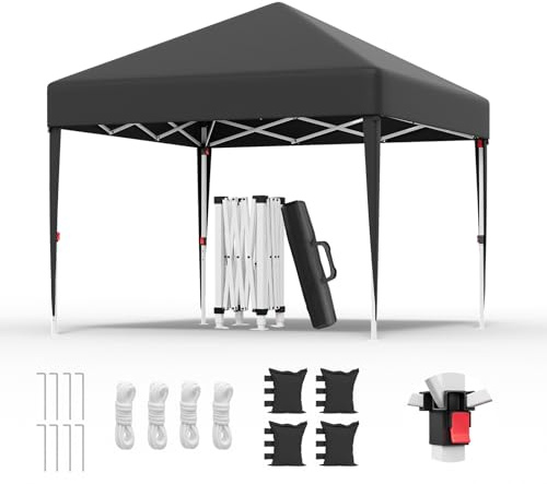 Devoko Gazebo 3x3 Pieghevole Impermeabile UPF50+, 3 Altezze Regolabili, Gazebo da Giardino Tende per 8-10 Persone, Gazebo Pieghevole con Borsa da Trasporto, per Giardini, Mercati, Feste, Grigio