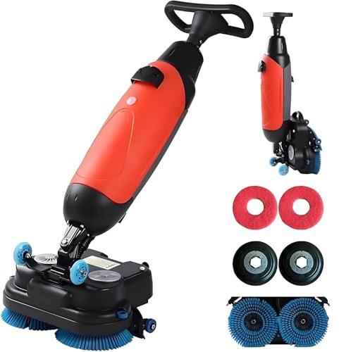 Pulidor de suelo comercial, 17 pulgadas de ancho de limpieza, diseño inalámbrico, cepillos dobles, cabezal giratorio de 360°, adecuado para suelos de madera, azulejos, mármol, cemento