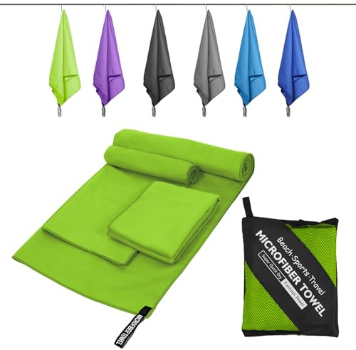 Veebmys Juego de 3 Toallas de Microfibra, Toallas de Viaje Ligeras y de Secado Rápido, 1 Grande 180 x 60 cm y 2 Pequeñas 80 x 40 cm para Gimnasio, Playa, Piscina, Camping y Yoga