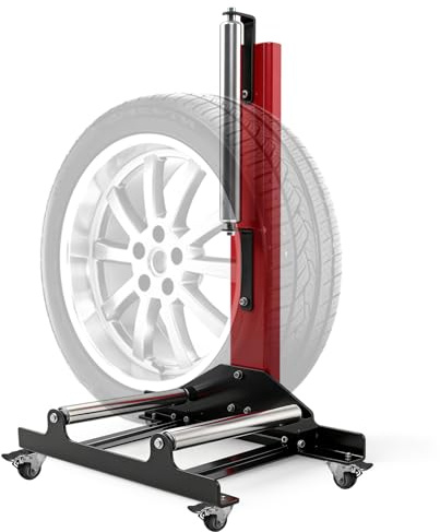 Clickovia Soporte para llantas con ruedas, 4 ruedas universales y diseño de 3 ruedas y ajuste de altura, soporte de acero para limpieza y mantenimiento de ruedas