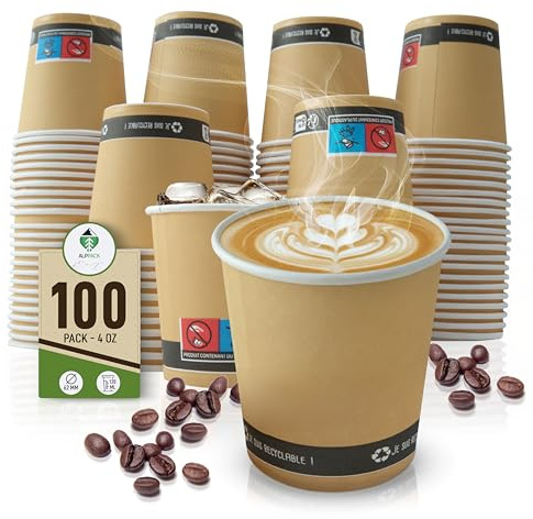 ALPPACK - Juego de 100 vasos desechables de cartón Kraft de 4 oz / 12 cl - Tazas de café desechables para café corto resistentes al calor, ideales para oficinas, eventos y degustaciones