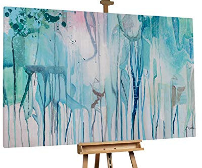 KunstLoft® XXL Gemälde 'Tropfen des Meeres' 180x120cm | original handgemalte Bilder | Abstrakt Farbtropfen Blau Pastell | Leinwand-Bild Ölgemälde einteilig groß | Modernes Kunst Ölbild