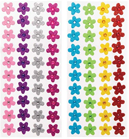 Baker Ross AW242 Moosgummi-Aufkleber Blumen mit Schmucksteinen - 80er-Pack, Sortiert, Bastelaufkleber