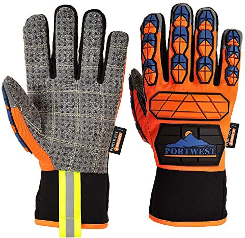 Portwest A726 Aqua-Seal Pro Winter-Stoss-Schutz-Handschuh Wasserdicht Bau | Orange/Blau, 2XL, EN 388 Schnittstufe B, EN 511, Kunstleder, Zusätzlicher Kälteschutz, Thermo