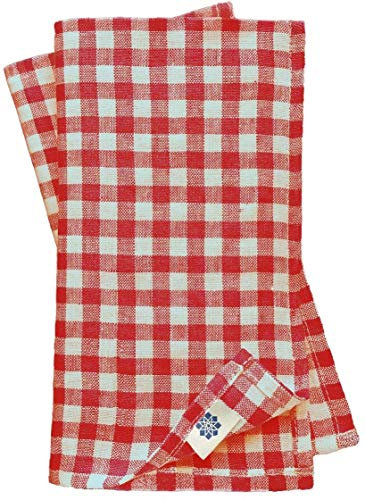 Linen & Cotton Juego de 4 Servilletas de Tela a Cuadros Estella - 100% Lino, Blanco Rojo (32 x 32 cm) Suaves Lavable Rústico para Hogar Mesa de Centro de Madera Restaurante Picnic Verano Pascua País