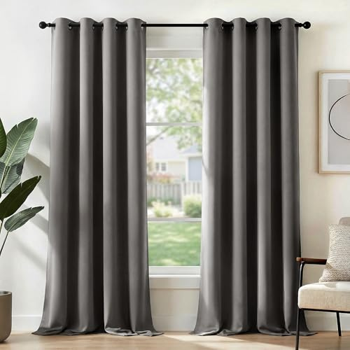 Deconovo Ösenvorhang Blickdicht Deko Thermovorhang Hitzeschutz Hellgrau | 2er Set, H270 x B140 cm, Thermo Vorhänge, Schlafzimmer Gardinen, Wohnzimmer Vorhang, für Thermal Curtains, Sichtschutz