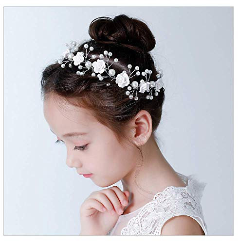 IYOU Prinzessin Weiße Blume Kopfschmuck Perle Haarschmuck Braut Hochzeit Haarschmuck für Mädchen