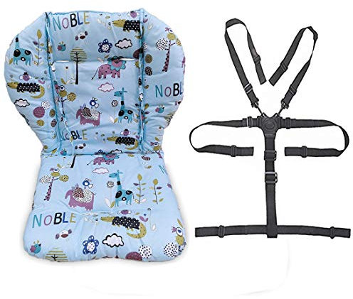 Baby Hochstuhl-Sitzkissen-Auskleidung, widerstandsfähige und Hochstuhlgurte (5-Punkt-Gurt) 1 Anzug (blaues Tier)
