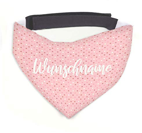 Hundehalstuch Valentine rosa / weiß personalisiert inklusive Wunschname z.B. Name Ihres Hundes mit 12 cm Klettverschluss für kleine, mittlere und große Hunde (S = Halsumfang 32-38 cm)