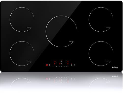 IsEasy Induktionskochfeld 90cm, Einbau Elektrokochfeld mit 5 Kochzonen/8600W, 1800W/1200W/2000W/1500W, 1-99Min Timer, Touch-Steuerung, 9 Heizstufen, Booster-Funktion,Kindersicherung, 220-240V