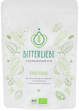BitterLiebe® Teemanufaktur Kräuterkur Bio Kräutertee lose 100g mit der Kraft der Bitterstoffe I Bitterkräuter, Grüner Tee, Hagebutte uvm. I ca. 70 Tassen (100g)