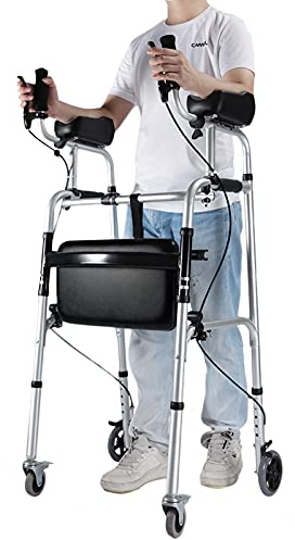 LXLA Gehhilfe für Senioren Senioren Aufrechter Walker Mit Handbremse&Armstütze,1-Knopf-Kompakt-Klapprollator,Leicht Verstellbare Höhe Mobilitätshilfe (Color : with seat)