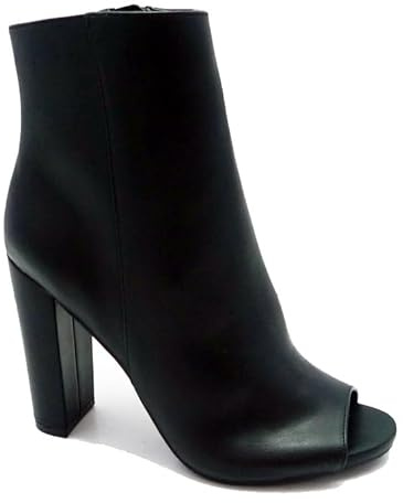 Wild Diva Morris-03 Women's Stylish Peep Toe Slouch Ankle Boots Chunky Stacked Heels Bootie (Black, 7)
