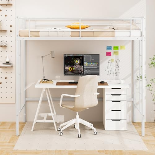 Multigot Loft Bunk Bed, 2 Ladders Metal High Sleeper (White)