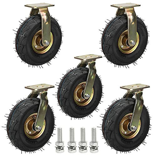 5er Set Schwerlastrollen Ø 200mm/250mm Geräuschlose Luftreifen Gummi Rollen, Strapazierfähige Lenkrollen Mit Schubkugellager, 3 Lenkrollen Und 2 Bockrollen, Mit Edelstahl-Schrauben ( Size : 8in )