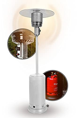 APANA 14 kW Gas Heizpilz Bellamente ONE – Terrassenheizer | Weiß, mit Abschaltautomatik, Umkippsicherung, Gasheizstrahler für außen, Outdoor Heizstrahler, Transportrollen Balkon Garten