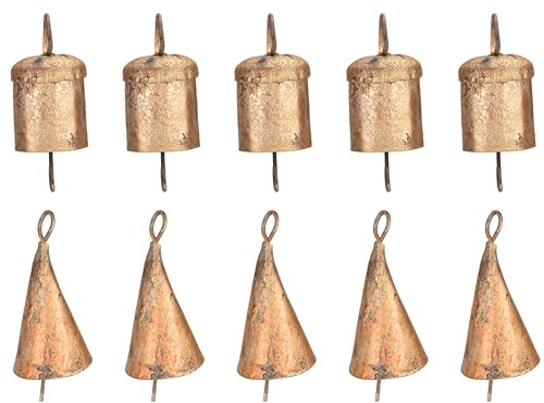 Vivanta Weihnachtsglocken - Vintage, kleine Jingle, Hexe und Kuhglocken zum Basteln, Wohnkultur, Dekoration für Weihnachten und Diwali - Schwarz, Messing, Hängend, 10 Stück