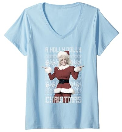 Womens Dolly Parton Christmas Sweater V-Neck T-Shirt