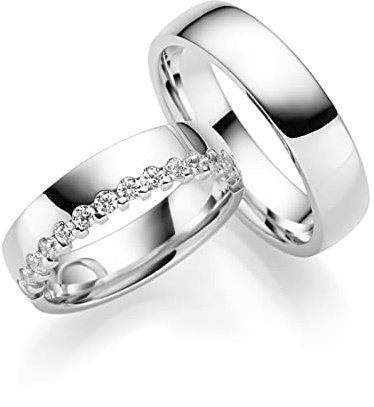 JC Trauringe | Paarpreis | Eheringe 925 Sterling Silber Rhodiniert | 15 Zirkonia Steine Nickelfrei Made in Germany Partnerringe Freundschaftsringe Gratis Gravur + Etui | ICT230