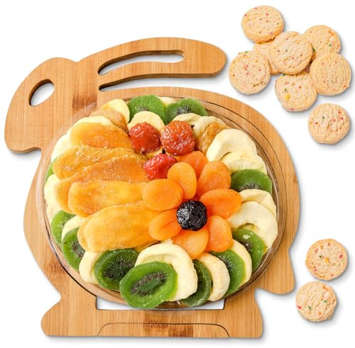 Easter Gift Basket, Healthy Assorted Dried Fruit and Shortbread Cookies Natural Snack Gift Food Tray, Office, Men, Woman, Him, Her, Kids, Children, Families, Bonnie and Pop