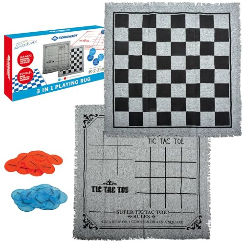 Schildkröt 3-in-1 Spielteppich I XXL-Spieleklassiker Dame, Tic Tac Toe & 4 Gewinnt I Wende-Spielfeld aus Stoff mit 24 Spielsteinen I Für Garten, Strand & Zuhause I Spielspaß ab 4 Jahren