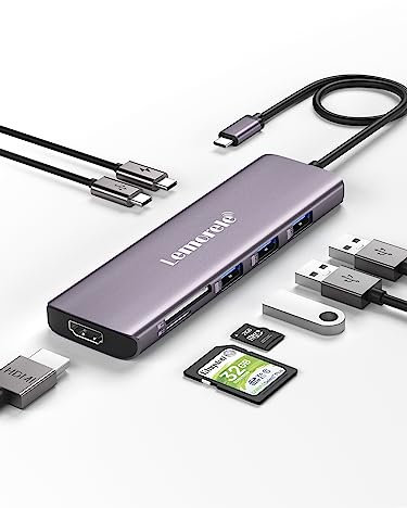Lemorele Hub USB-C - 4K HDMI, 4 x USB 3.0, dati USB-C, PD 100W, SD/TF, docking station per Mac/Steam/Switch