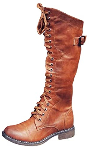 ESSUE Bottes femmes Sexy hiver à mi-mollet bottes tirer sur automne temps hiver bottes Bottines à lacets pour femme - Longueur mollet Talon Louis - Vintage - Steampunk gothique