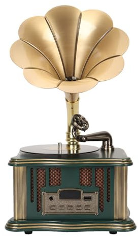 Cryfokt Giradischi Grammofono Vintage, Mini Fonografo Portatile Altoparlante Stereocon FM, Giradischi retrò con Telecomando per Decorazioni per Feste in Casa, Ufficio (Green)