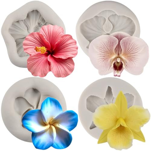 MYPRACS Fleur Fleur Silicone Moule Orchidée Chocolat Fondant Moules Pour Décoration De Gâteaux Bonbons Pâte De Gomme Cupcake Topper Ensemble De 4
