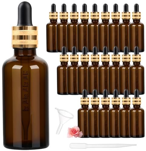 StarryTiger 24 Stück 50ml Pipettenflasche, Glasflasche mit Pipette, Braunglasflasche mit Pipette, Fläschchen mit Pipette für Essential Öle, Parfümöle, Flüssige Farbstoffe