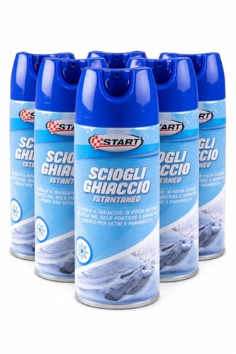 START Spray Deghiacciante Sbrinante per Parabrezza Auto 200 ml – Scioglie Ghiaccio Istantaneamente – Detergente Antigelo – Confezione da 6