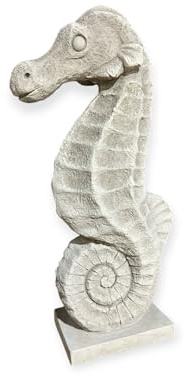 OriginalPaul Skulp & Betondesign Exklusive Gartenkunst: Frostsicheres Seepferdchen auf kleinem Sockel (60 cm Höhe, 15 cm Breite, 27 cm Tiefe) für stilvolle Außendekoration