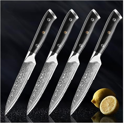 LIUJOU Ensemble de couteaux à Steak damas, japon VG10 acier noir G10 manche couteau de cuisine occidentale, couteau à viande de dîner de Restaurant à domicile