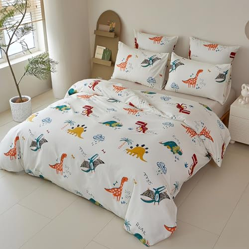 YASMENG Kinderbettwäsche 135x200 Dino Motiv Kinder Bettwäsche 100% Baumwolle Bettwäsche 2teilig für Jugendliche Kinder Jungen mit Reißverschluss und 80x80 cm Kissenbezug