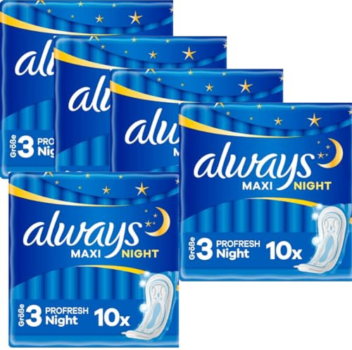 Maxi Profresh Night Damenbinden (Größe 3) Damenbinden die Gerüche einschließen 10 STÜCK x 5 Packungen