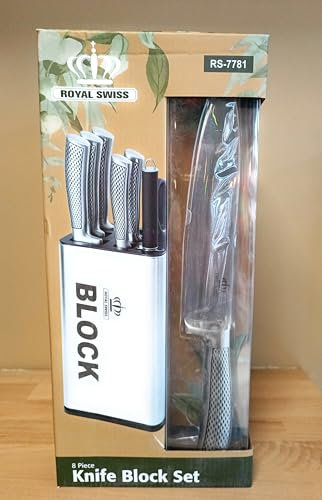 Royal Swiss Ensemble de couteaux de cuisine 8 pièces, ultra tranchants en acier inoxydable avec bloc fourni (Noir)