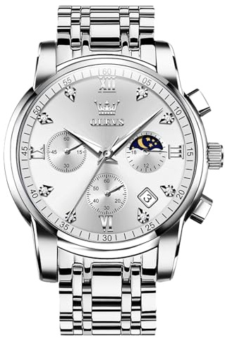 OLEVS Edelstahl Herrenuhren Chronograph Modern Quarz Analog Armbanduhr | Herren Uhr Datum Leuchtend Wasserdicht Herrenarmbanduhr Metallarmband Geschenke für Männer