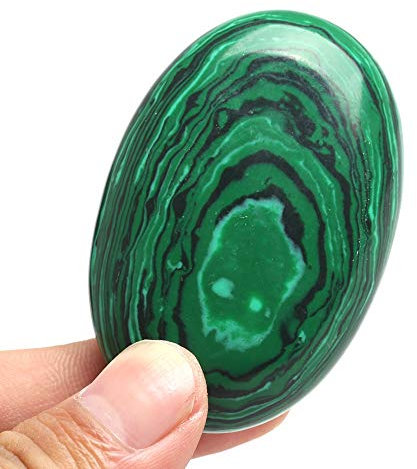 BIANMTSW Ovaler Handschmeichler mit Amethyst-Daumen – natürlicher Quarzkristall, Palmen-Taschenstein mit Flacher Rückseite Voller Textur (Color : Malachite)